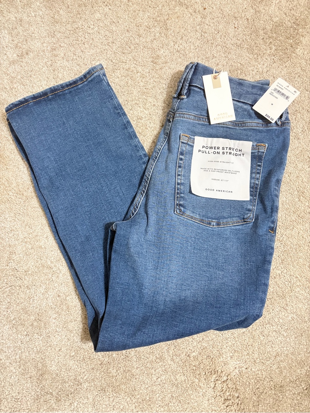 Good American Blue Pull-On Straight Jeans